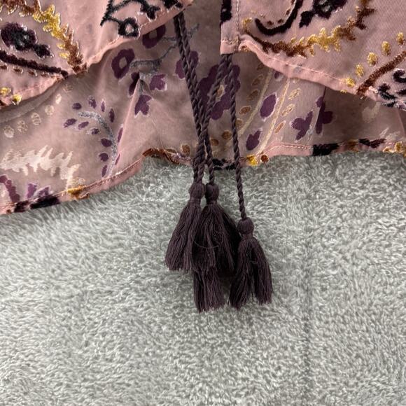 Japna Cardigan S Burn-Out Burgundy Gold Rose Paisley Floral Open Front Tassel - Picture 4 of 8